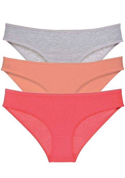 3 Adet Süper Eko Set Likralı Kadın Slip Külot Gri Pudra Fuşya