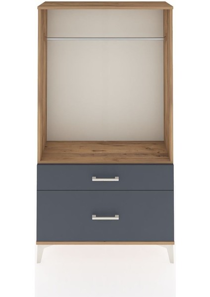 Arges Dolap Tek Raflı 2 Çekmeceli Tek Askılı 88X30X163 Çam-Antrasit