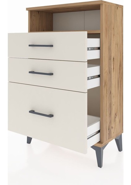 Arges Komodin Tek Raflı 3 Çekmeceli 60X30X96 Çam-Aytaşı fırsatları