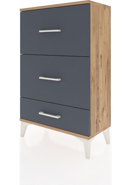 Arges Komodin 3 Çekmeceli 60X30X96 Çam-Antrasit modelleri