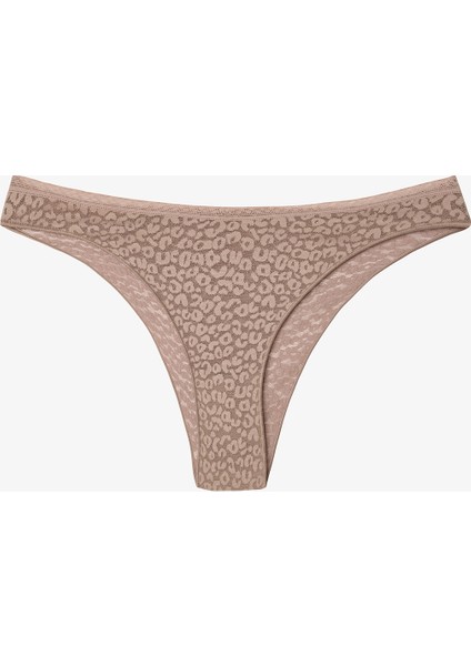 Açık Kahverengi Easy Lace Zebra Desenli V Kesim Normal Bel Külot