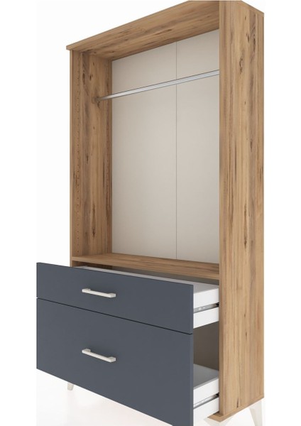 Arges Dolap Tek Raflı 2 Çekmeceli Tek Askılı 88X30X163 Çam-Antrasit indirimleri
