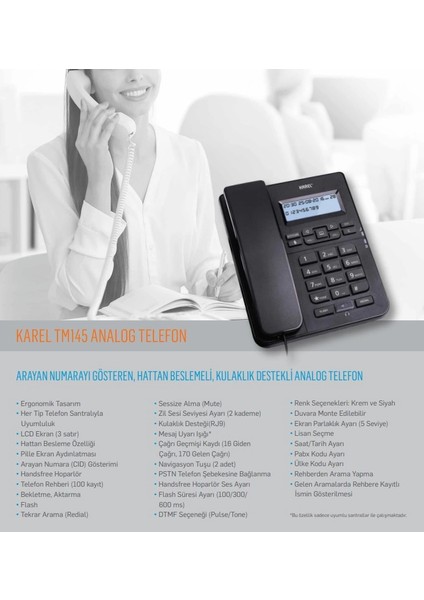 Masa Üstü Kablolu Ahizeli Hafızalı Ekranlı Telefon Siyah (Arayan Numarayı Gösterme Özelliği) fiyatları