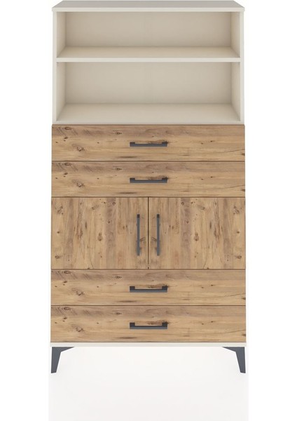 Arges Dolap 3 Raflı 4 Çekmeceli 2 Kapaklı 88X30X163 Aytaşı-Çam