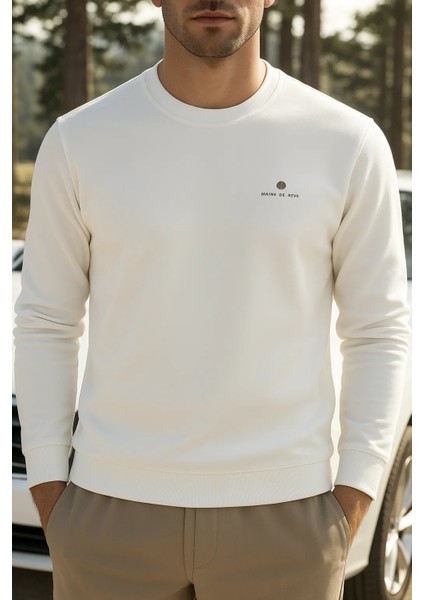 Erkek Mevsimlik Salaş Uzun Kol Beyaz Sweatshirt fırsatları