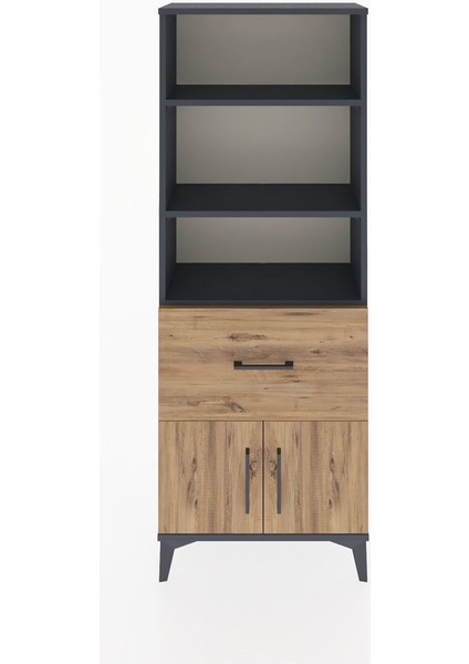 Arges Dolap 3 Raflı Tek Çekmeceli 2 Kapaklı 60X30X163 Antrasit-Çam