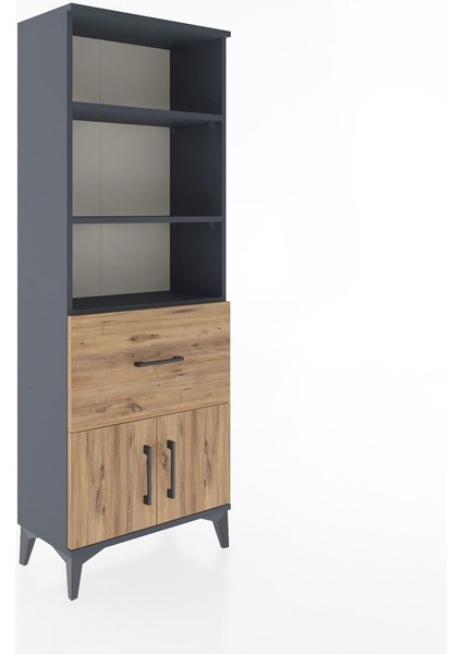 Arges Dolap 3 Raflı Tek Çekmeceli 2 Kapaklı 60X30X163 Antrasit-Çam fiyatları