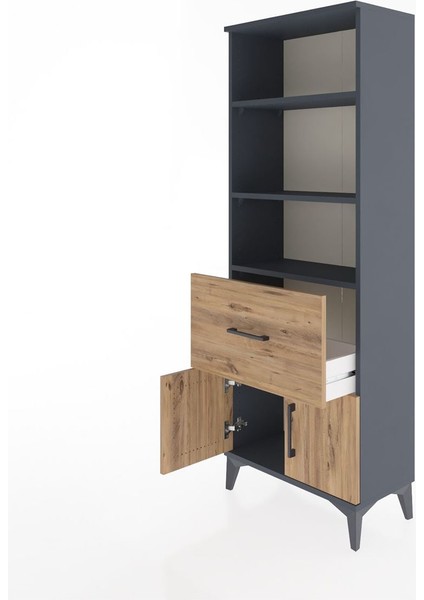 Arges Dolap 3 Raflı Tek Çekmeceli 2 Kapaklı 60X30X163 Antrasit-Çam fırsatları