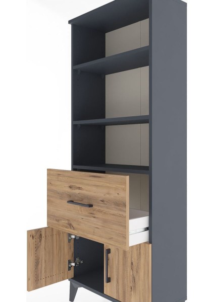 Arges Dolap 3 Raflı Tek Çekmeceli 2 Kapaklı 60X30X163 Antrasit-Çam indirimleri