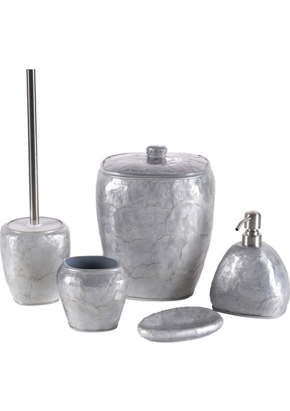 Sedef Gri Polirezin 5 Parça Banyo Aksesuar Seti