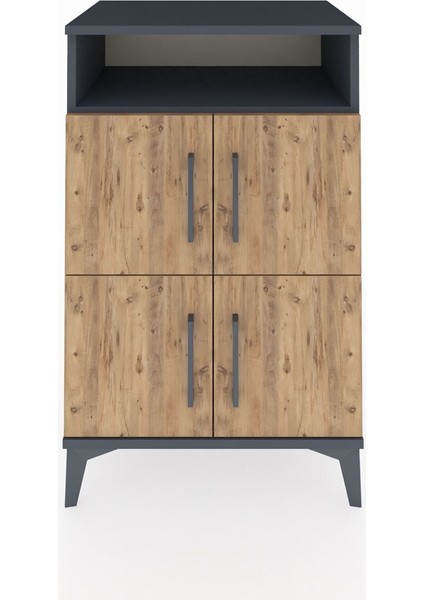 Hyperion Komodin 2 Raflı 4 Kapaklı 60X44X96 Antrasit-Çam