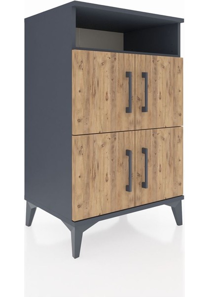 Hyperion Komodin 2 Raflı 4 Kapaklı 60X44X96 Antrasit-Çam fiyatları