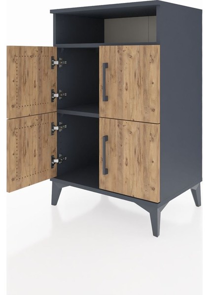 Hyperion Komodin 2 Raflı 4 Kapaklı 60X44X96 Antrasit-Çam fırsatları