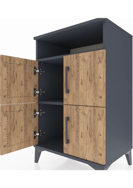 Hyperion Komodin 2 Raflı 4 Kapaklı 60X44X96 Antrasit-Çam indirimleri