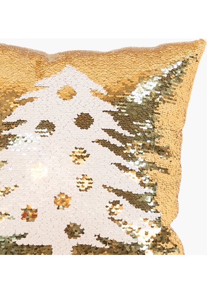 Altın, Beyaz Payetli Çam Ağac Motifli Yastık 40CM fiyatları