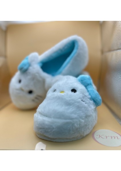 Sevimli Kedi Desenli Kurdeleli Peluş Panduf