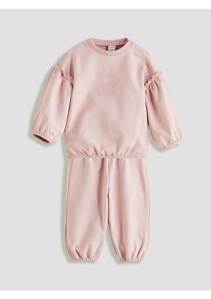 Yeni Sezon Bisiklet Yaka Kız Bebek Sweatshirt ve Eşofman Alt 2'li