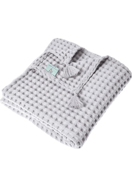 Gri %100 Pamuk Waffle Bebek Pike Örtü 90 x 120 cm