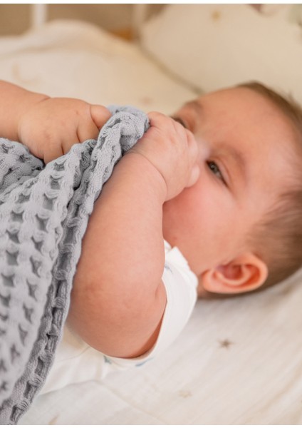 Gri %100 Pamuk Waffle Bebek Pike Örtü 90 x 120 cm indirimleri