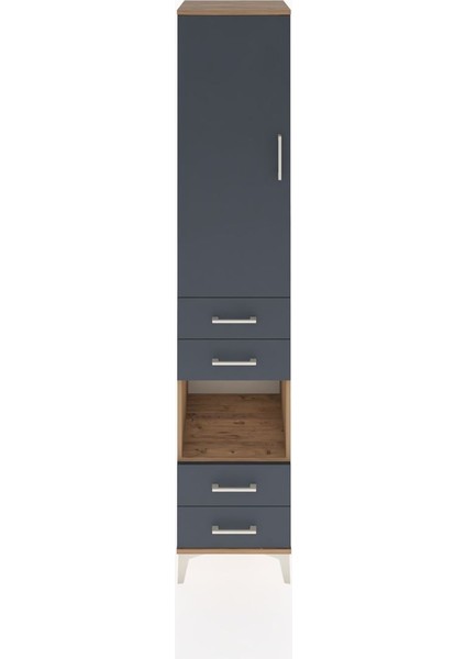 Hyperion Dolap 3 Raflı 4 Çekmeceli Tek Askılı 44X44X221 Çam-Antrasit