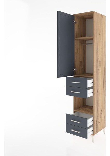 Hyperion Dolap 3 Raflı 4 Çekmeceli Tek Askılı 44X44X221 Çam-Antrasit fırsatları