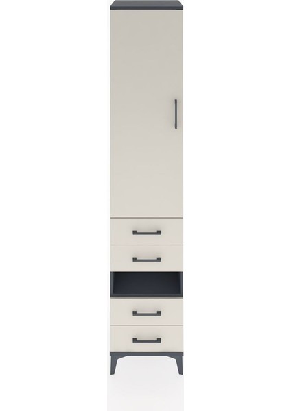 Hyperion Dolap 4 Raflı 4 Çekmeceli Tek Kapaklı 44X44X221 Antrasit-Aytaşı