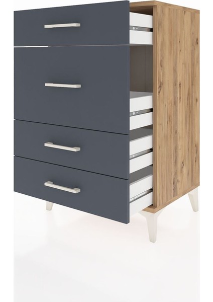 Hyperion Komodin 4 Çekmeceli 60X44X96 Çam-Antrasit fırsatları