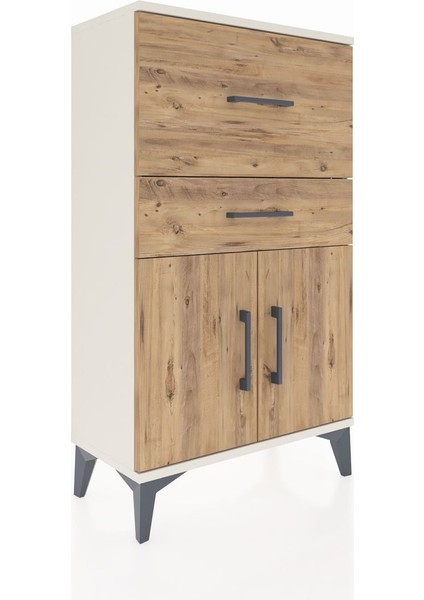Arges Komodin Tek Raflı 2 Çekmeceli 2 Kapaklı 60X30X106 Aytaşı-Çam fırsatları