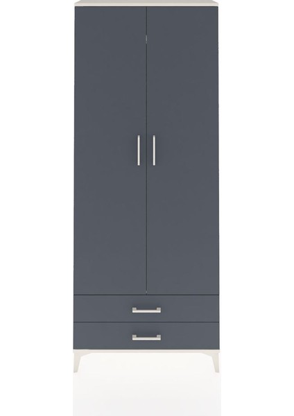 Arges Dolap 2 Raflı 2 Çekmeceli Tek Askılı 88X30X221 Aytaşı-Antrasit