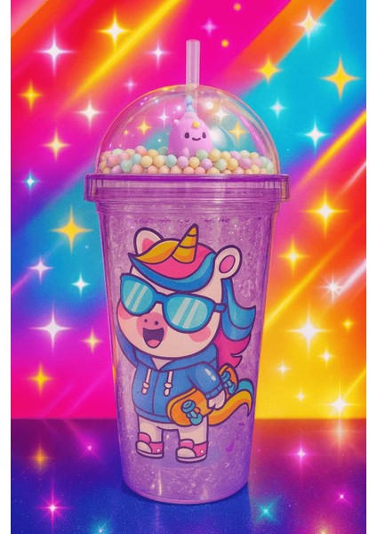 Renkli Boncuklu Unicorn Tasarımlı Pipetli Içecek Bardağı çocuklar Için Sevimli Suluk mor 2646 fiyatları