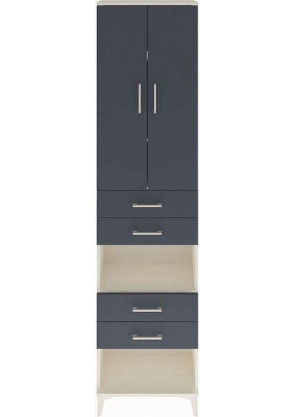 Arges Dolap 4 Raflı 4 Çekmeceli 2 Kapaklı 60X30X243 Aytaşı-Antrasit