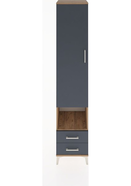 Hyperion Dolap 3 Raflı 2 Çekmeceli Tek Askılı 44X44X221 Çam-Antrasit