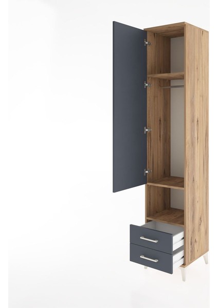 Hyperion Dolap 3 Raflı 2 Çekmeceli Tek Askılı 44X44X221 Çam-Antrasit fırsatları