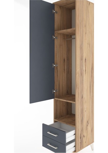 Hyperion Dolap 3 Raflı 2 Çekmeceli Tek Askılı 44X44X221 Çam-Antrasit indirimleri