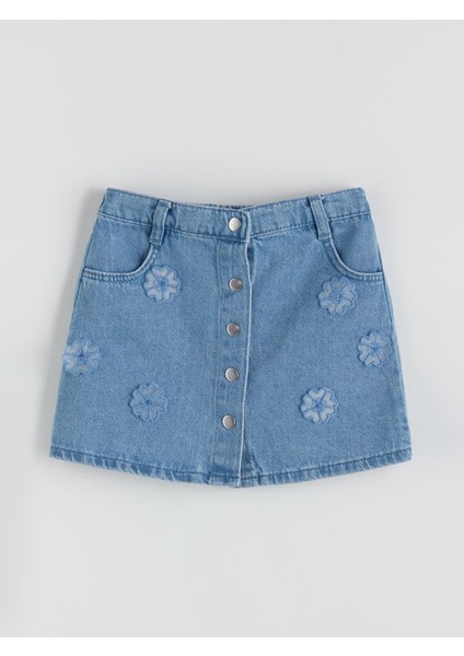 Yeni Sezon Çiçek Nakışlı Kız Çocuk Jean Etek