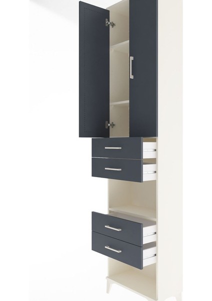 Arges Dolap 4 Raflı 4 Çekmeceli 2 Kapaklı 60X30X243 Aytaşı-Antrasit indirimleri