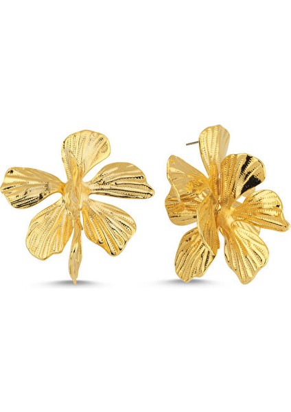 Lisa Lina 3D Flower Çiçek Formlu Altın Kaplama Kadın Küpe