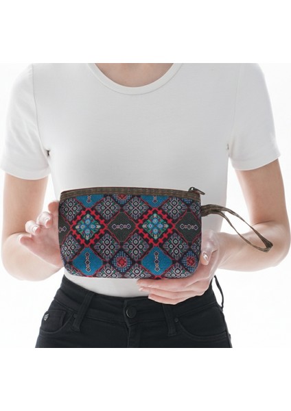 Iran Işi El Yapımı Etnik Desenli Fermuarlı Orta Boy Cüzdan