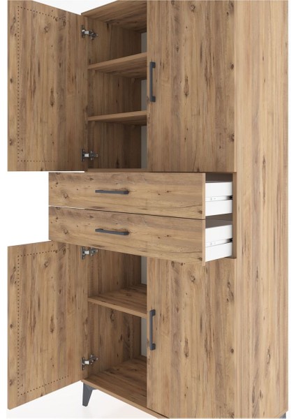 Hyperion Dolap 4 Raflı 2 Çekmeceli 4 Kapaklı 88X44X195 Çam-Çam indirimleri