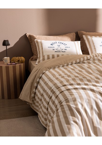 Olivier Çift Kişilik %100 Pamuk Ranforce Baskılı Nevresim Takımı - Bej fiyatları