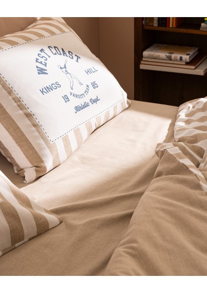 Olivier Çift Kişilik %100 Pamuk Ranforce Baskılı Nevresim Takımı - Bej fırsatları