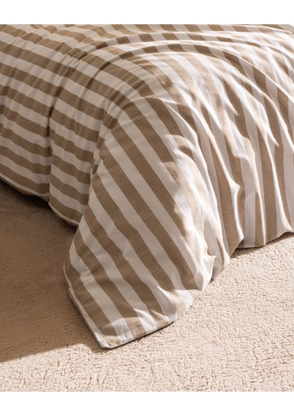 Olivier Çift Kişilik %100 Pamuk Ranforce Baskılı Nevresim Takımı - Bej