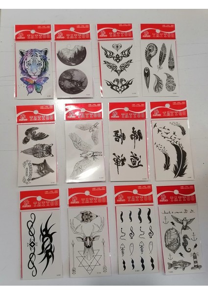 12 Adet Birden Minimal Yapıştırma Dövme Model 3