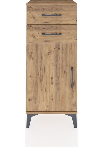 Arges Komodin Tek Raflı 2 Çekmeceli Tek Kapaklı 44X30X106 Çam-Çam