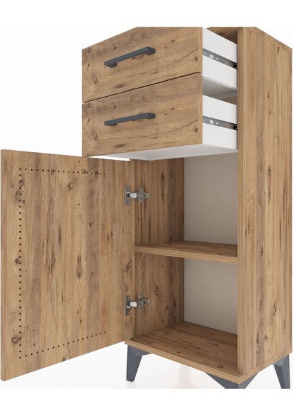 Arges Komodin Tek Raflı 2 Çekmeceli Tek Kapaklı 44X30X106 Çam-Çam indirimleri