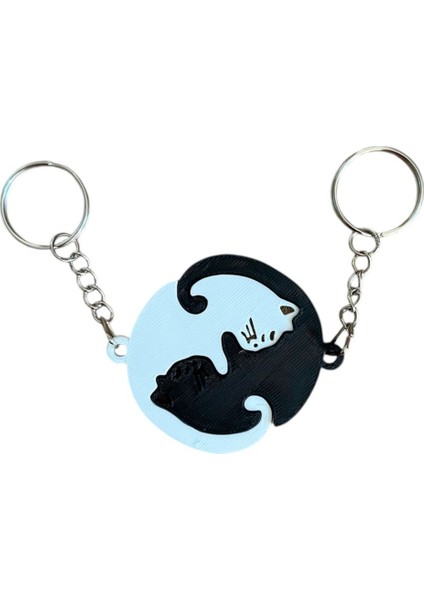 Çift Anahtarlık - 2li Kedi Anahtarlık - Kedi Anahtarlık (Siyah Beyaz)