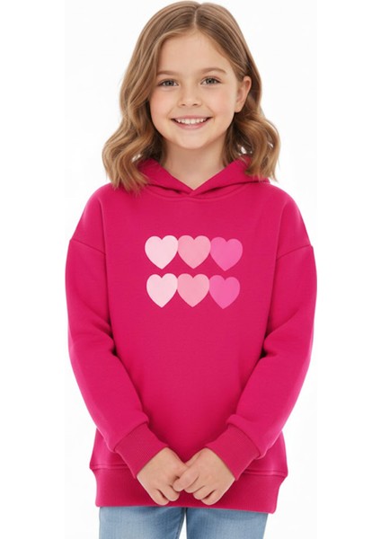 Kız Çocuk Sweat Kalp Baskılı Şardonlu Kışlık