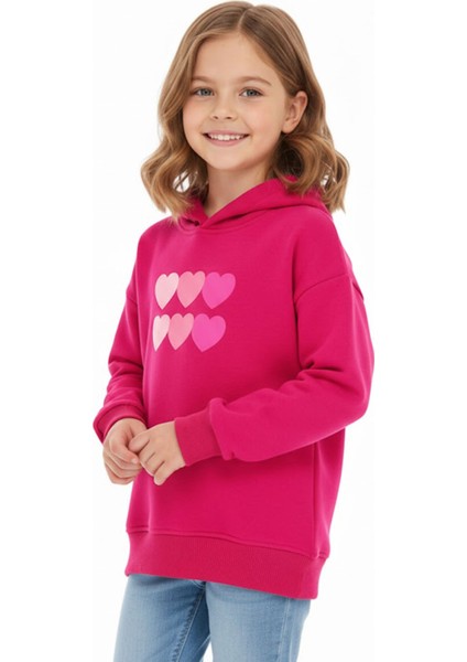 Kız Çocuk Sweat Kalp Baskılı Şardonlu Kışlık modelleri