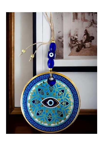 Nazar Boncuk Gözlü Mavi Çizgili Duvar Süsü Desenli Duvar Dekoru modelleri