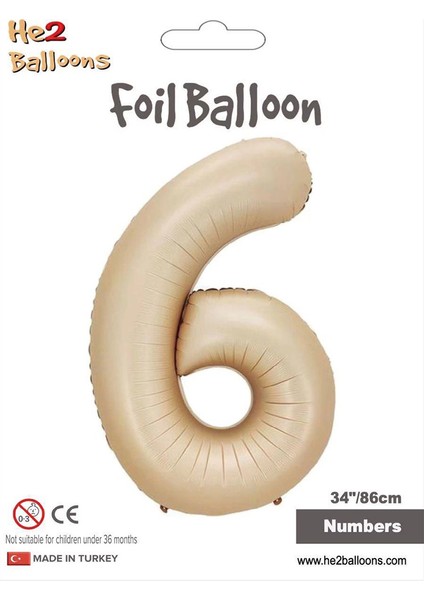 6 Rakam Karamel Folyo Balon 34"